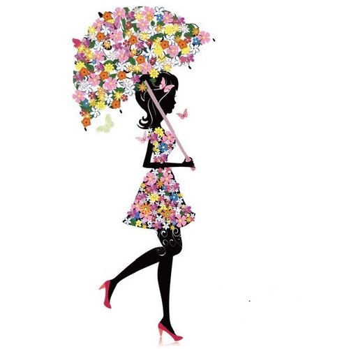 Patch applique, dessin transfert thermocollant, fille robe parapluie ombrelle fleuri ** 8 x 18 cm ** sérigraphie à repasser - t139