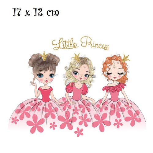 Patch applique, dessin transfert thermocollant - 3 petites filles princesse, robe danseuse fleurie - sérigraphie à repasser t934