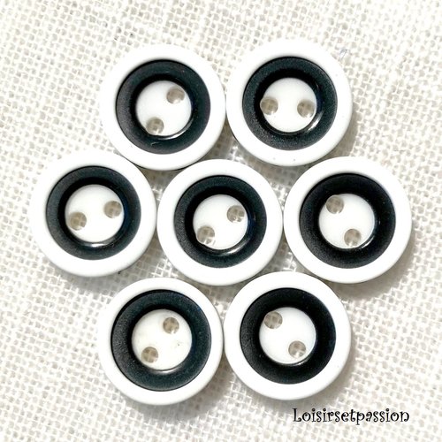 Lot de 6 boutons - bouton rond 2 trous - cercle rond blanc et noir ** 12,5 mm ** couture layette chemise - t5