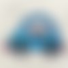 Écusson patch brodé thermocollant - ourson, voiture car bleu ** 7 x 4,5 cm ** applique à repasser