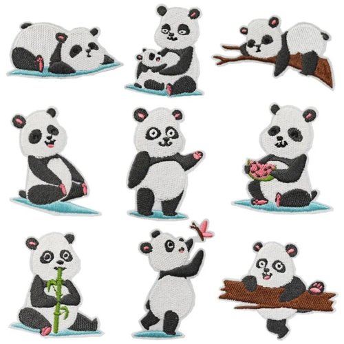 Écusson patch, collection ourson panda, branche, bébé, bambou - modèle au choix - applique brodée thermocollante, à repasser