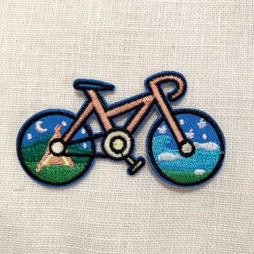 Écusson patch brodé thermocollant - vélo bicyclette paysage nature ** 7 x 4 cm ** applique à repasser