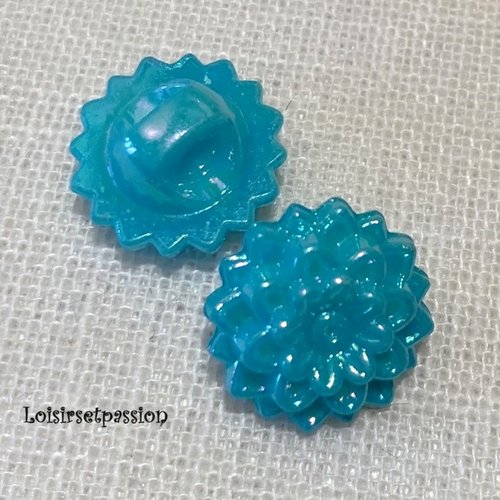 Bouton tige - fleur dalhia / bleu turquoise ** 16 mm ** vendu à l'unité - couture perle - b50