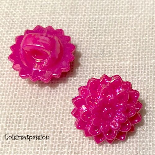 Bouton tige - fleur dalhia / rose fuchsia ** 16 mm ** vendu à l'unité - couture perle - b50