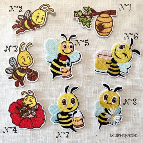 Écusson patch, collection abeille miel ruche fleur - modèle au choix - applique brodée thermocollante, à repasser