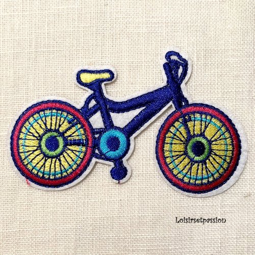 Écusson patch brodé thermocollant - vélo bicyclette sport bleu ** 10 x 6,5 cm ** applique à repasser