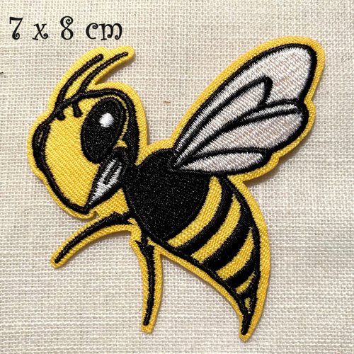 Écusson patch brodé thermocollant - guêpe abeille frelon jaune ** 7 x 8 cm **  applique à repasser