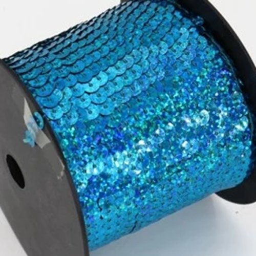Ruban galon paillette sequin rond ** 6 mm ** turquoise scintillant - vendu au mètre