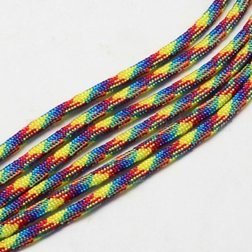 Cordon corde spaghetti polyester tressé / 059 - bleu jaune rouge ** 4 mm ** fabrication bracelet, lacet chaussures - vendu au mètre