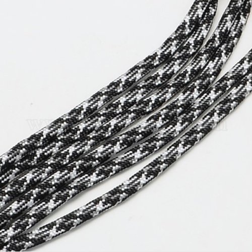 Cordon corde spaghetti polyester tressé / 131 - blanc noir ** 4 mm ** fabrication bracelet, lacet chaussures - vendu au mètre