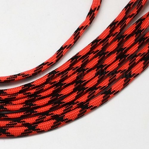 Cordon corde spaghetti polyester tressé / 029 - rouge noir ** 4 mm ** fabrication bracelet, lacet chaussures - vendu au mètre