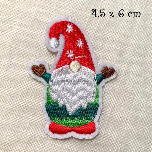 Écusson patch brodé thermocollant - gnome, nain de jardin, père noël ** 4,5 x 6 cm ** applique à repasser