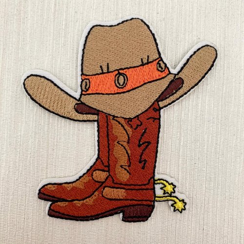 Écusson patch - bottes et chapeau cow-boy ** 7,5 x 8 cm ** applique brodée thermocollant - à repasser