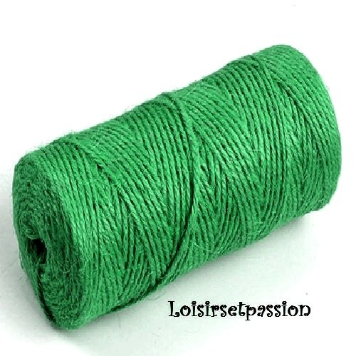 Cordon corde ficelle, chanvre jute / vert pré ** 2 mm ** création rustique et naturelle - vendu par 5 mètres