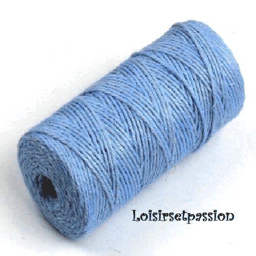 Cordon corde ficelle, chanvre jute / bleu porcelaine ** 2 mm ** création rustique et naturelle - vendu par 5 mètres