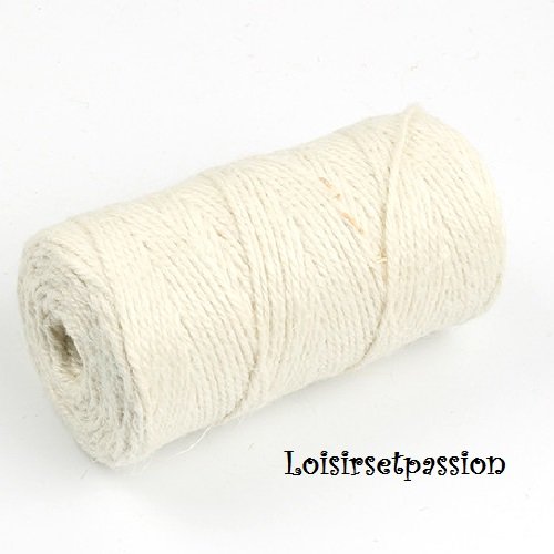 Cordon corde ficelle, chanvre jute / blanc crème ** 2 mm ** création rustique et naturelle - vendu par 5 mètres