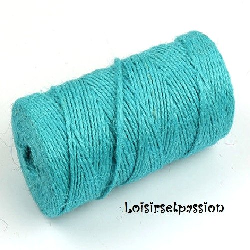 Cordon corde ficelle, chanvre jute / vert océan ** 2 mm ** création rustique et naturelle - vendu par 5 mètres