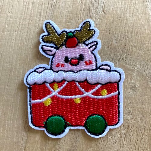 Écusson patch brodé thermocollant - wagon animaux de noël ** 4,5 x 5,5 cm ** applique à repasser