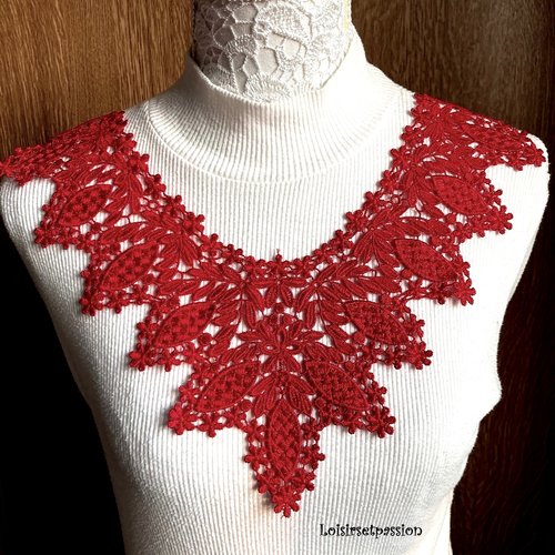Encolure dentelle, plastron guipure / bordeaux ** 38 x 26 cm ** applique à coudre - cd96