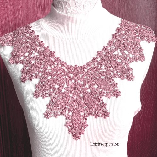 Encolure dentelle, plastron guipure / vieux rose ** 38 x 26 cm ** applique à coudre - cd96
