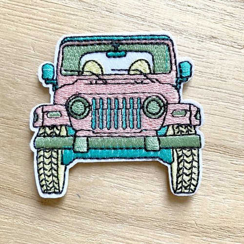 Écusson patch brodé thermocollant - voiture jeep ** 6 x 5,5 cm ** applique à repasser