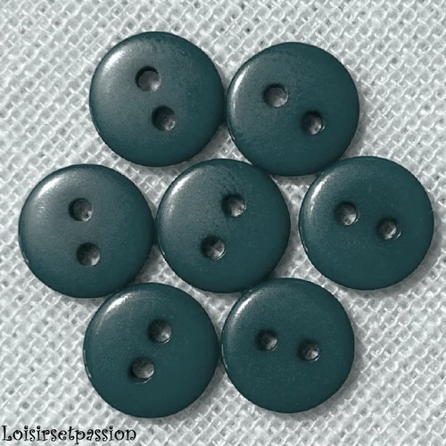 Lot de 6 petits boutons / vert foncé ** 11 mm ** bouton rond en résine - layette couture poupée bébé scrapbooking - br11mm