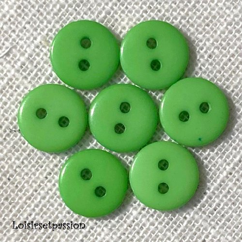 Lot de 6 petits boutons / vert pomme ** 11 mm ** bouton rond en résine - layette couture poupée bébé scrapbooking - br11mm