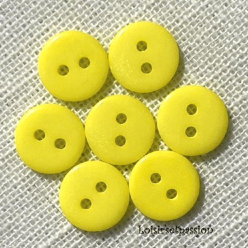Lot de 6 petits boutons / jaune soleil ** 11 mm ** bouton rond en résine - layette couture poupée bébé scrapbooking - br11mm