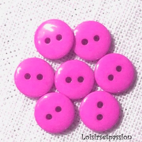 Lot de 6 petits boutons / rose vif ** 11 mm ** bouton rond en résine - layette couture poupée bébé scrapbooking - br11mm