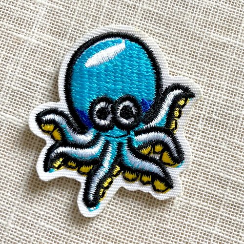 Écusson patch, pieuvre bleue, mer océan ** 4 x 4 cm ** applique brodée thermocollante, applique à repasser