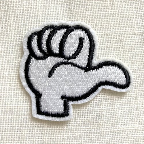 Écusson patch brodé thermocollant, signe de main , main blanche auto stop ** 5 x 4,5 cm **applique à repasser