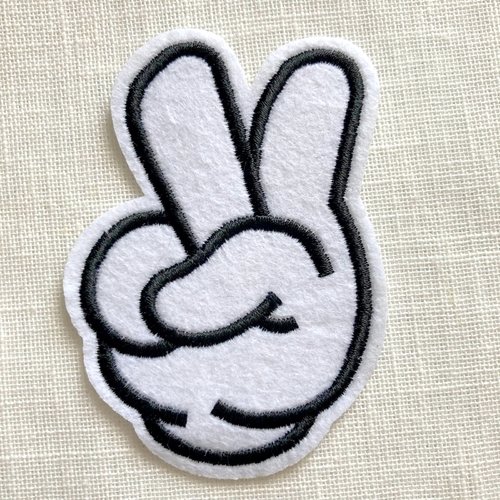 Patch écusson thermocollant, main blanche paix victoire ** 6 x 8 cm ** applique à repasser