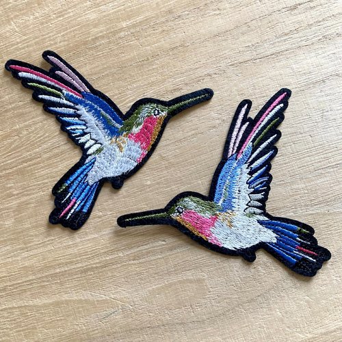 Patch écusson thermocollant - oiseau colibri symétrique ** 12 x 10 cm ** applique à repasser