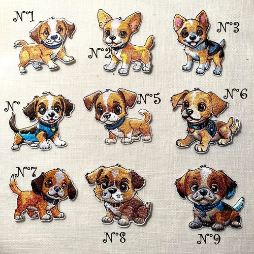 Écusson patch brodé, adorable chien chiot - applique brodée thermocollante, à repasser - patch au choix