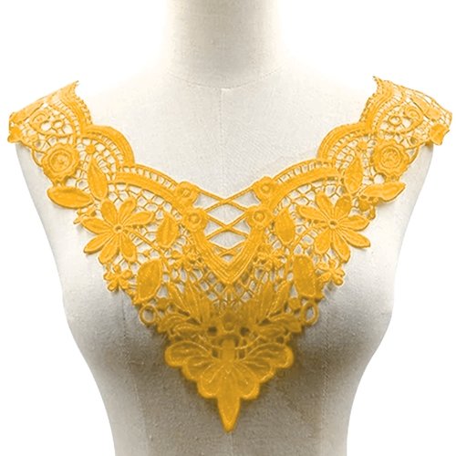 Col dentelle plastron guipure / jaune doré ** 34 x 31 cm ** applique à coudre - cd016