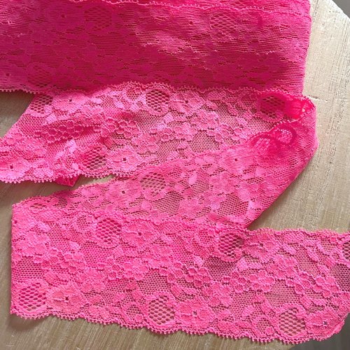 Dentelle élastique, fleurs feston / rose vif ** 60 mm / 6 cm, vendu au mètre, couture, bandeau, lingerie - d75