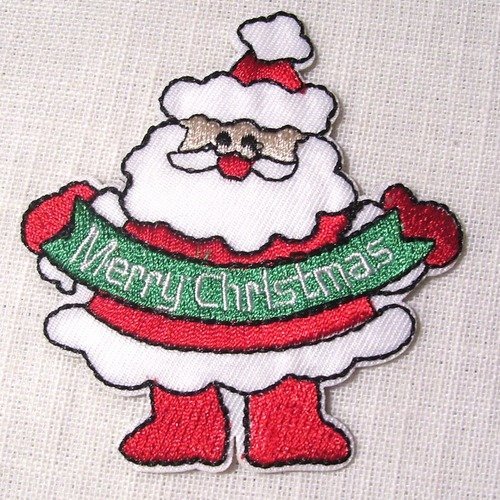 Applique patch écusson thermocollant noel - père noël merry christmas ** 7 x 8 cm **  applique écusson patch brodé thermocollant