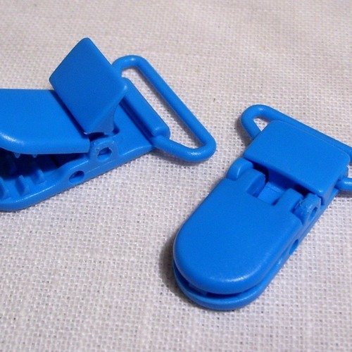 B8 ** 20 mm ** bleu de france - clip pince kam bretelle crocodile attache tétine plastique