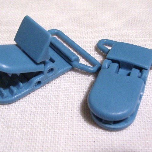 B27 ** 25 mm ** bleu jean - clip pince kam bretelle crocodile attache tétine plastique