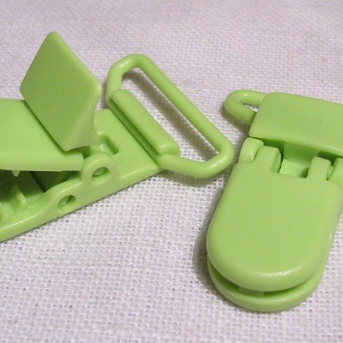 B44 ** 25 mm ** vert pomme - clip pince kam bretelle crocodile attache tétine plastique