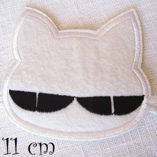 Applique patch écusson thermocollant - grande tête de chat blanc ** 7 x 11 cm ** écusson patch brodé thermocollant - applique à repasser