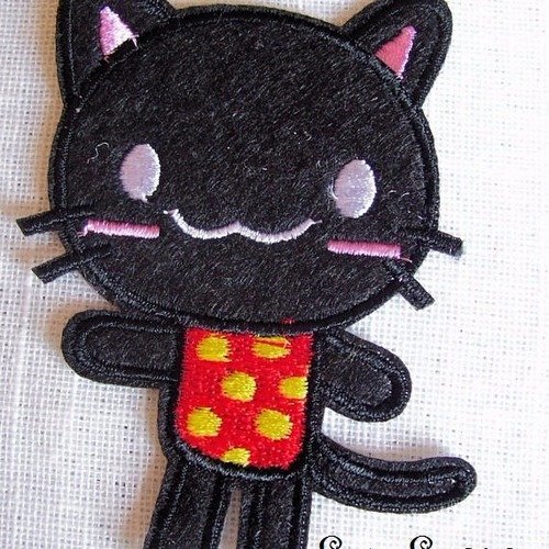 Applique patch écusson thermocollant - chat noir - animaux enfantin ** 6 x 8 cm ** applique à repasser