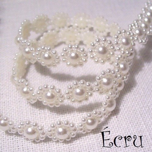 Galon ruban imitation perle - n°2 / écru ** 1 cm ** vendu par 50 cm - décoration fêtes bijoux - sacs couture fêtes