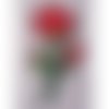 C5410 - fleur rose rouge sur tige ** 7 x 12,5 cm ** applique écusson patch brodé thermocollant