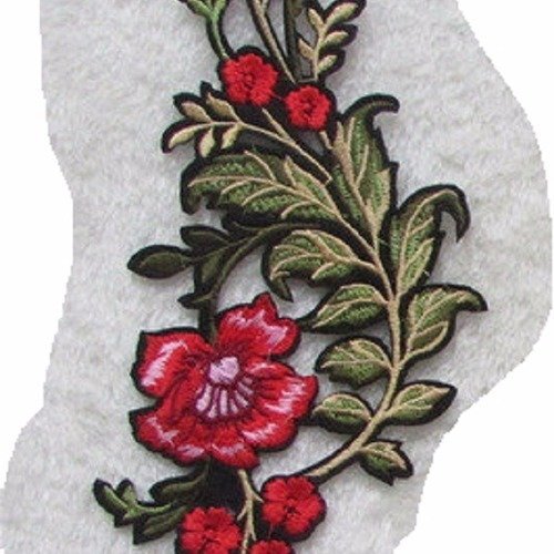 Grand écusson patch brodé thermocollant -tige de fleurs ** 9 x 20 cm ** applique à repasser - c5830