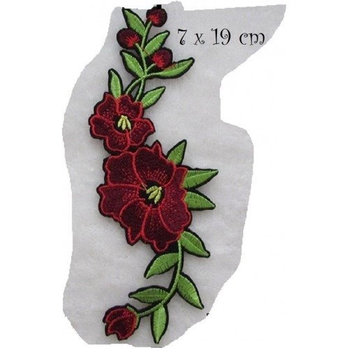 C5902 - bouquet tige fleurie ** 7 x 19 cm ** applique écusson patch brodé thermocollant
