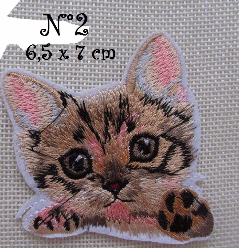 patches brode appliques embroidery thermocollant 7.6x6.4cm noir Ecusson CAT LOGO 