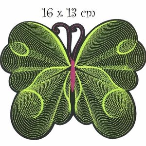 GRAND PAPILLON FLEUR Jaune Brodé ** 15 x 11 cm ** Écusson patch thermocollant