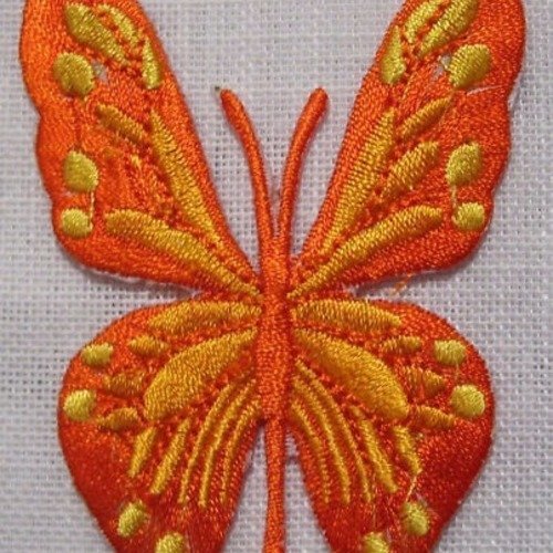 Applique patch écusson thermocollant - papillon orange ** 5,5 x 7 cm ** applique à repasser