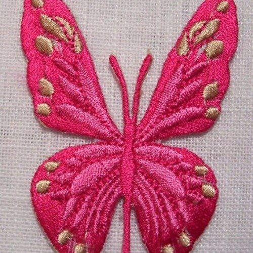 Applique patch écusson thermocollant - papillon rose ** 5,5 x 7 cm ** applique à repasser